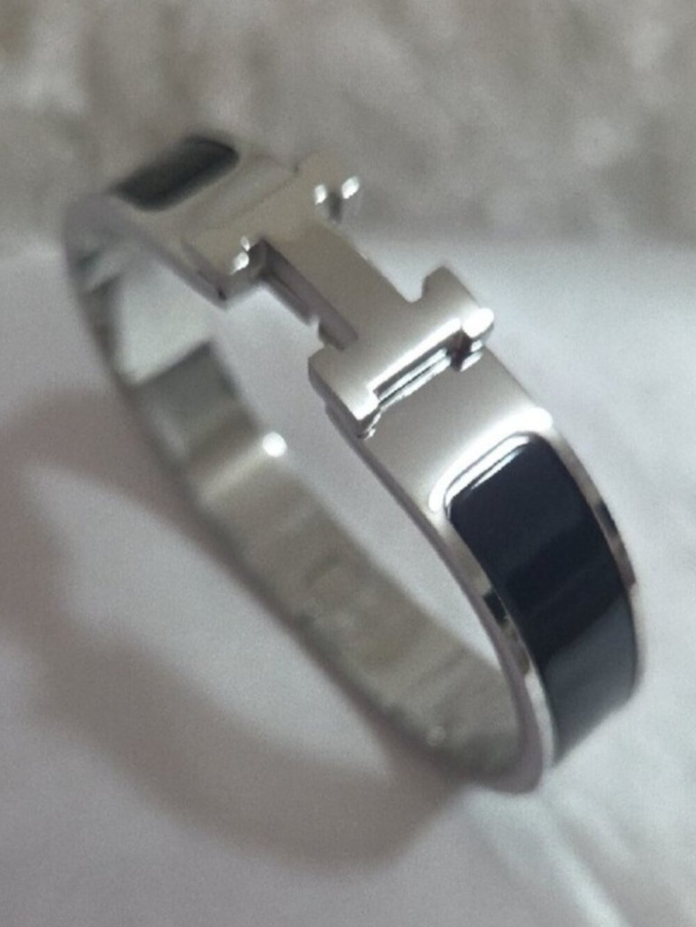 Hermes Style Clic H Silver and Black Bracelet